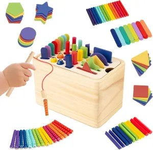 Montessori Toys for Toddlers 1-3 – Wooden Sorting & Educational Sensory Box | Fine Motor Skills Toys, Autism Learning Toy, Preschool Shape Sorter Matching Games | Travel Birthday Gift for Girls Boys