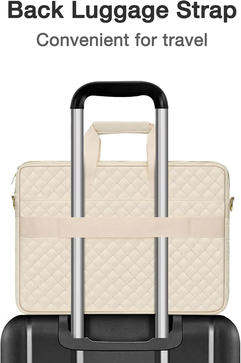 MOSISO 13-13.3 inch Laptop Bag, Briefcase for Women&Men, 14 inch Square Quilted Computer Messenger Bag Office Travel Business with 3 Pockets&Strap, Beige
