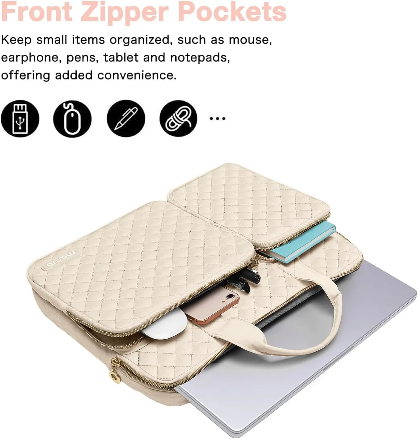 MOSISO 360 Protective Laptop Case 13.3 inch, 13-14 inch Laptop Sleeve Compatible with MacBook Air/Pro 13/Pro 14, HP Dell ASUS Lenovo, Square Quilted Bag Cover with 2 Pockets&Handle&Belt, Sand