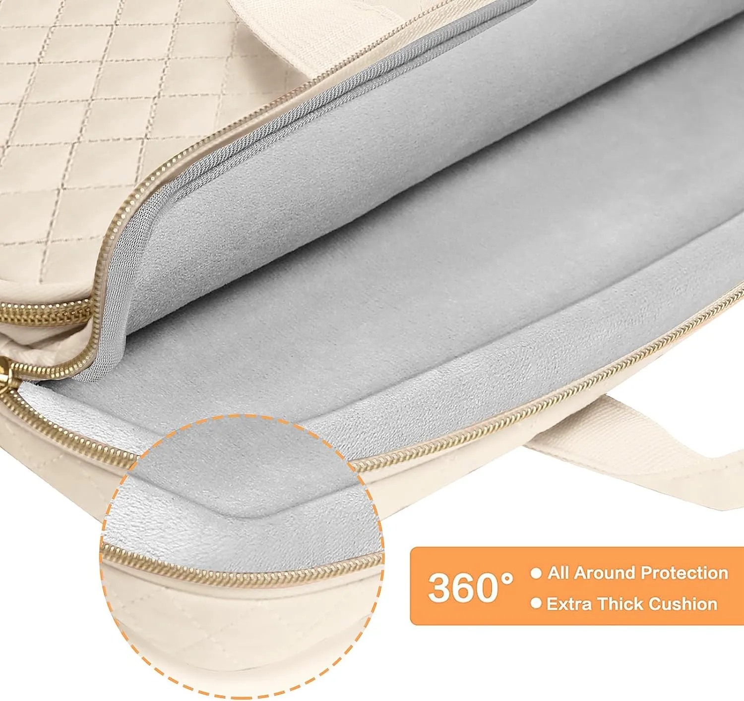MOSISO 360 Protective Laptop Case 13.3 inch, 13-14 inch Laptop Sleeve Compatible with MacBook Air/Pro 13/Pro 14, HP Dell ASUS Lenovo, Square Quilted Bag Cover with 2 Pockets&Handle&Belt, Sand