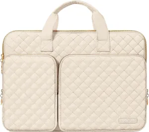 MOSISO 360 Protective Laptop Case 13.3 inch, 13-14 inch Laptop Sleeve Compatible with MacBook Air/Pro 13/Pro 14, HP Dell ASUS Lenovo, Square Quilted Bag Cover with 2 Pockets&Handle&Belt, Sand