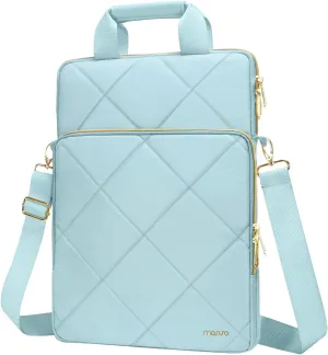 MOSISO Vertical Laptop Shoulder Bag,15-15.6 inch Computer Bag Compatible with MacBook 16 inch, HP, Dell, Lenovo, Asus Notebook,Rhombus Quilted Messenger Bag with Front Pocket&Handle&Belt, Ice Blue