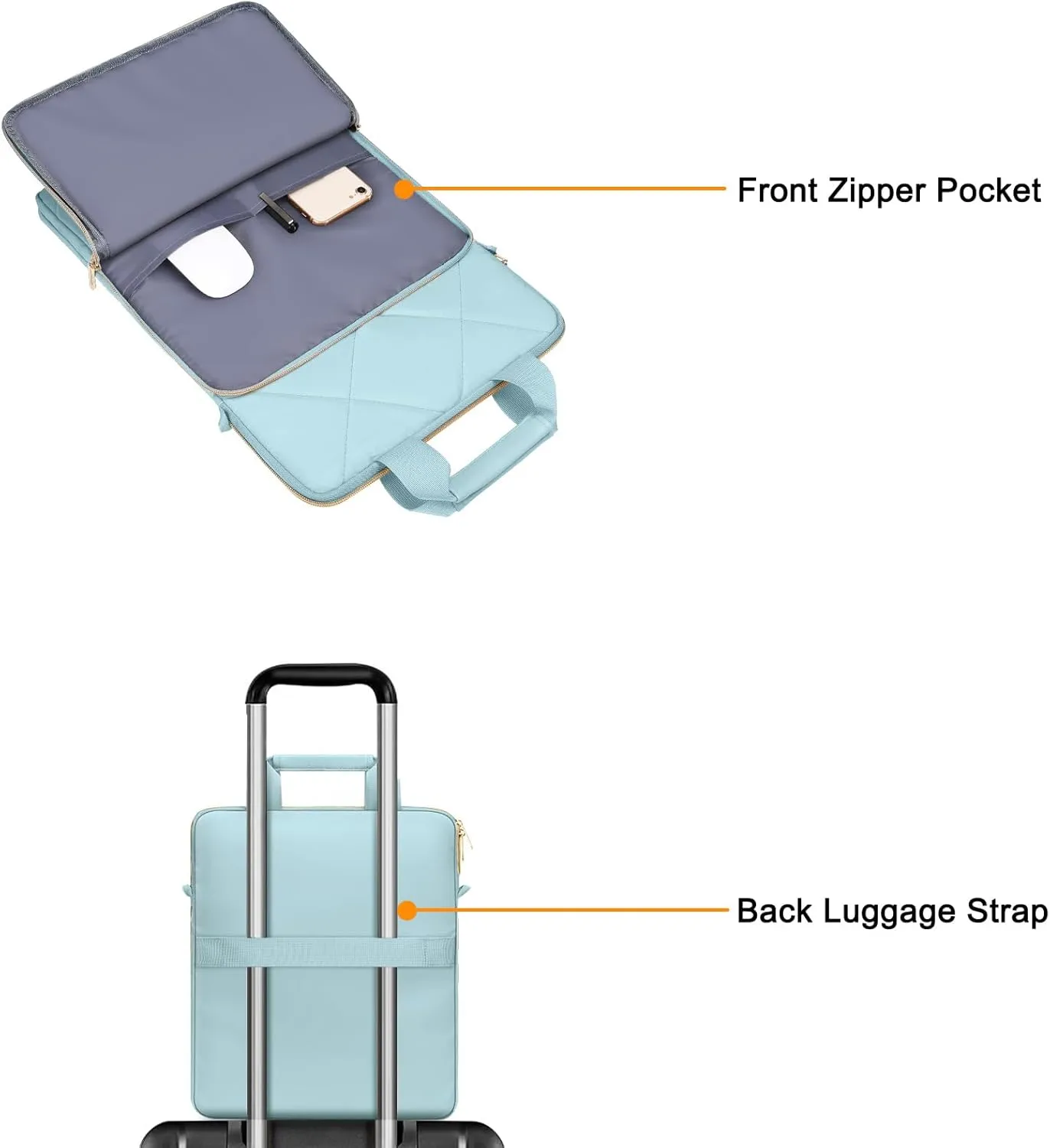 MOSISO Vertical Laptop Shoulder Bag,15-15.6 inch Computer Bag Compatible with MacBook 16 inch, HP, Dell, Lenovo, Asus Notebook,Rhombus Quilted Messenger Bag with Front Pocket&Handle&Belt, Ice Blue