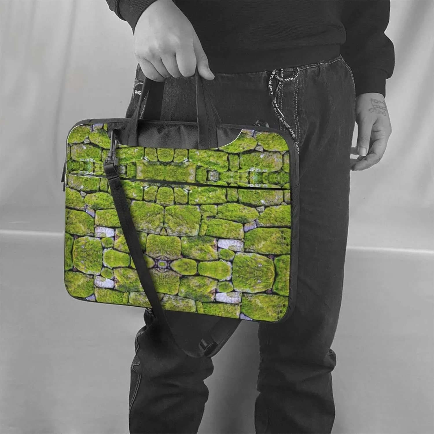 Moss Stone Pavement Print Laptop Bag,Can Use It Freely As A Shoulder Bag,Crossbody Bag,And Briefcase