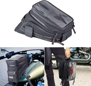 Motorcycle Tank Bag w/Strap Storage Bag Compatible with Honda Yamaha Suzuki Kawasaki Harley Water Resistant (Black)