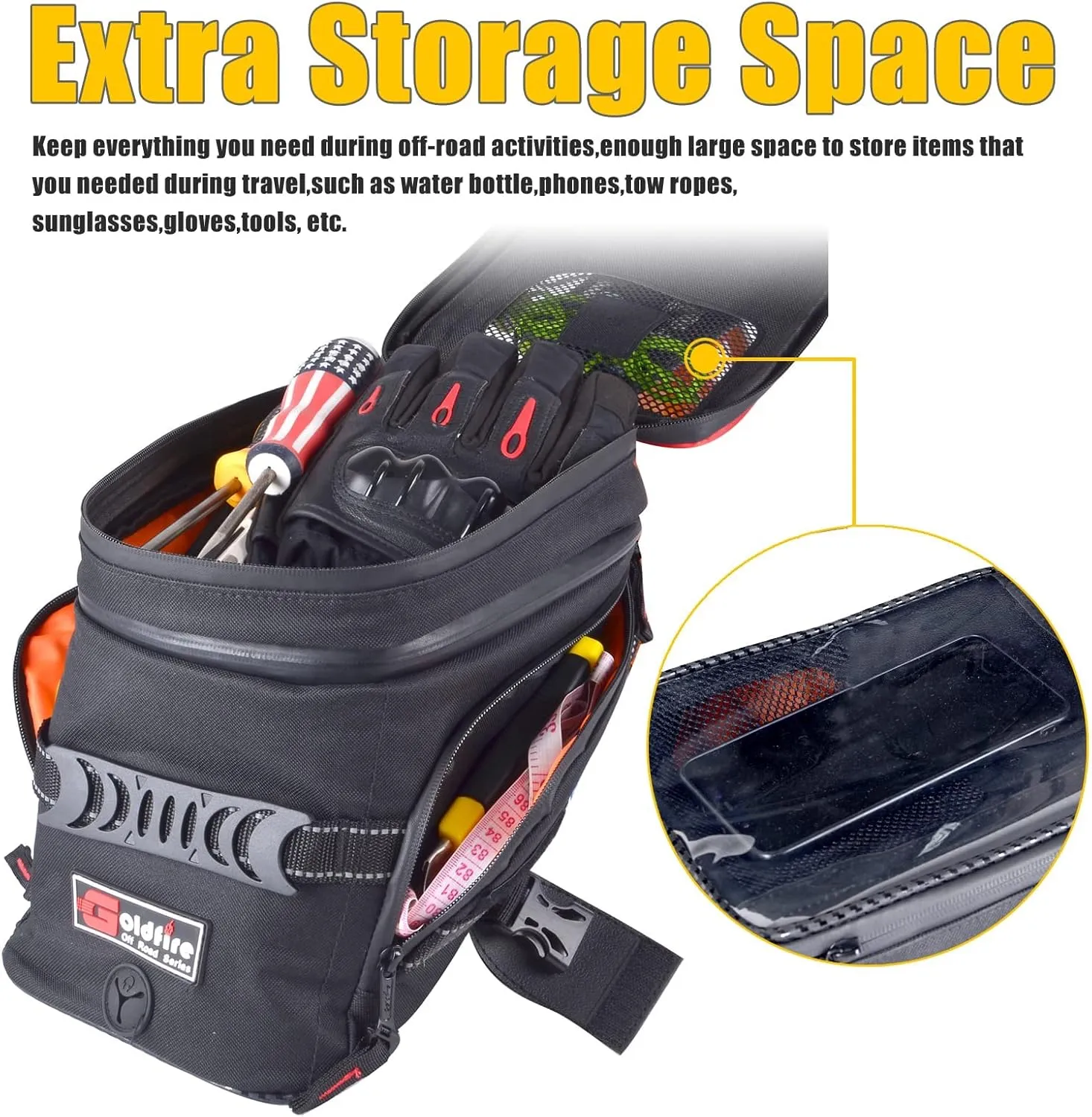 Motorcycle Tank Bag w/Strap Storage Bag Compatible with Honda Yamaha Suzuki Kawasaki Harley Water Resistant (Black)