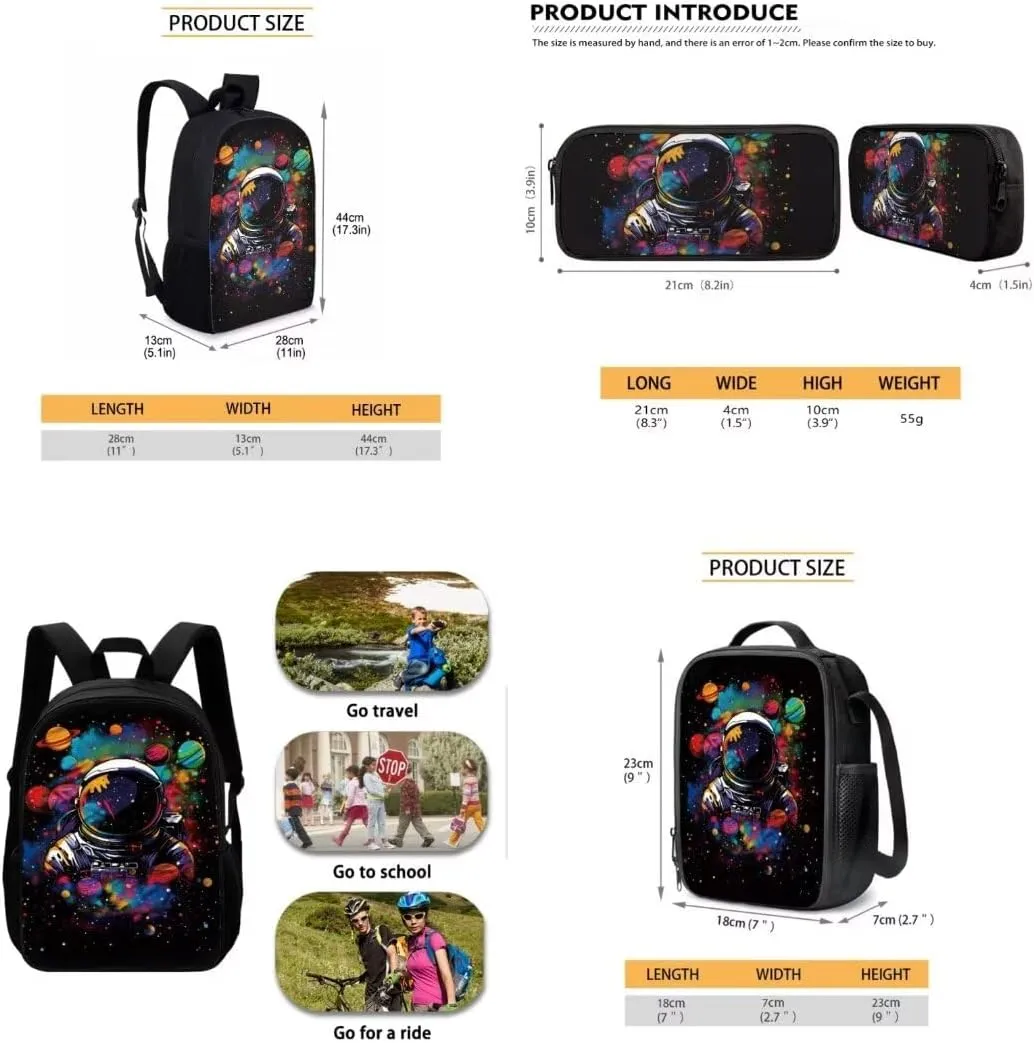 Mumeson Astronaut Backpack Schoolbag Casual Daypacks Rucksack for Teen Casual Daily Daypack Set Insulated Thermal Lunch Bags Pencil Case Pencase Set 3 Pieces
