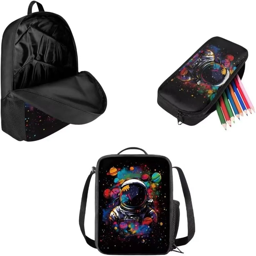 Mumeson Astronaut Backpack Schoolbag Casual Daypacks Rucksack for Teen Casual Daily Daypack Set Insulated Thermal Lunch Bags Pencil Case Pencase Set 3 Pieces