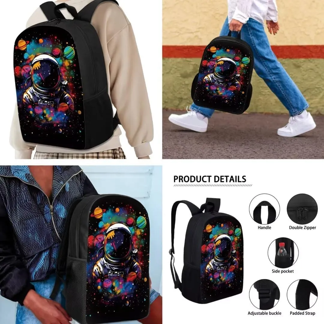 Mumeson Astronaut Backpack Schoolbag Casual Daypacks Rucksack for Teen Casual Daily Daypack Set Insulated Thermal Lunch Bags Pencil Case Pencase Set 3 Pieces