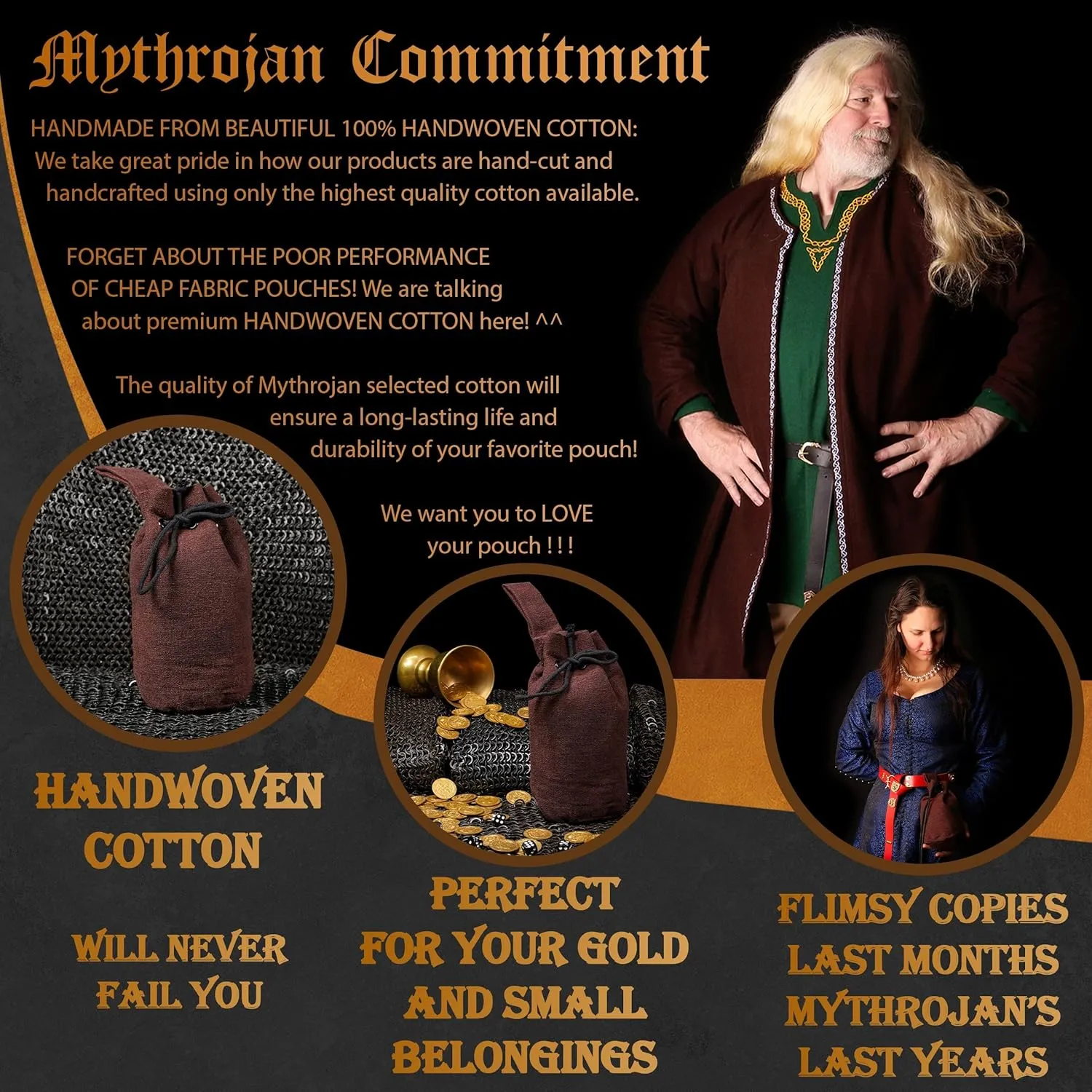 Mythrojan Drawstring Belt Pouch: Medieval Renaissance Bag Costume Accessories Coin Purse
