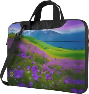 Nature Purple Flowers Meadow Mountain Scenic Laptop Bag - Shockproof & Stylish Laptop Handbag For Unique And Safe Laptop Transportation