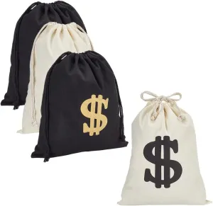 NBEADS 4 Pcs 2 Colors Canvas Large Money Bag, Dollar Sign Money Bag Canvas Drawstring Coin Bag Cloth Pouch with Drawstring Closure for Jewelry Cosplay Theme Party Favors, 15.6x11.8/15.7x13.7