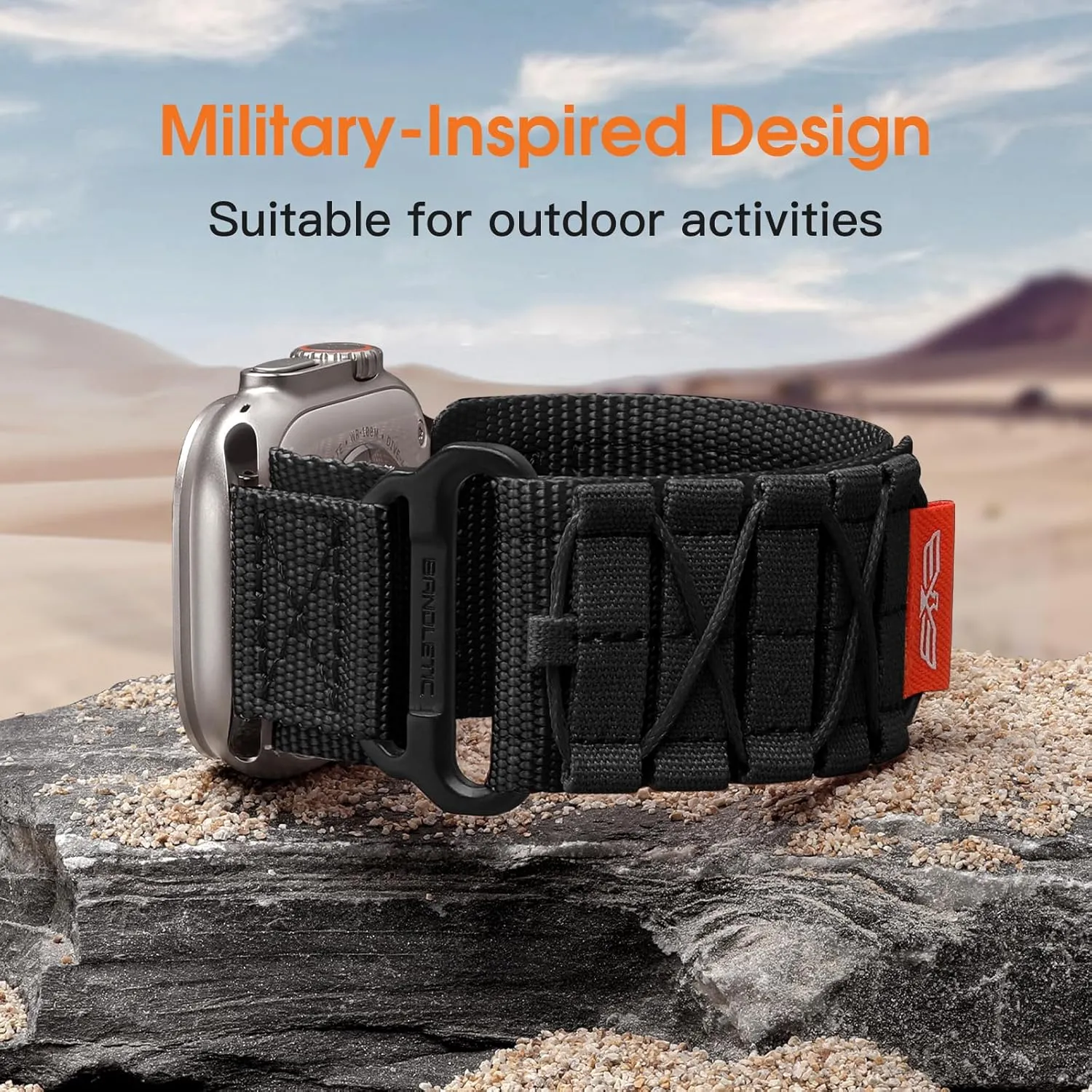 Nylon Bands Compatible with Apple Watch Ultra/Ultra 2 Band 49mm for Men 46mm 45mm 44mm 42mm(Series 3), Rugged Tactical Sport Strap for iWatch Ultra/Ultra 2/Series 10 9 SE 8 7 6 5 4, L-Black
