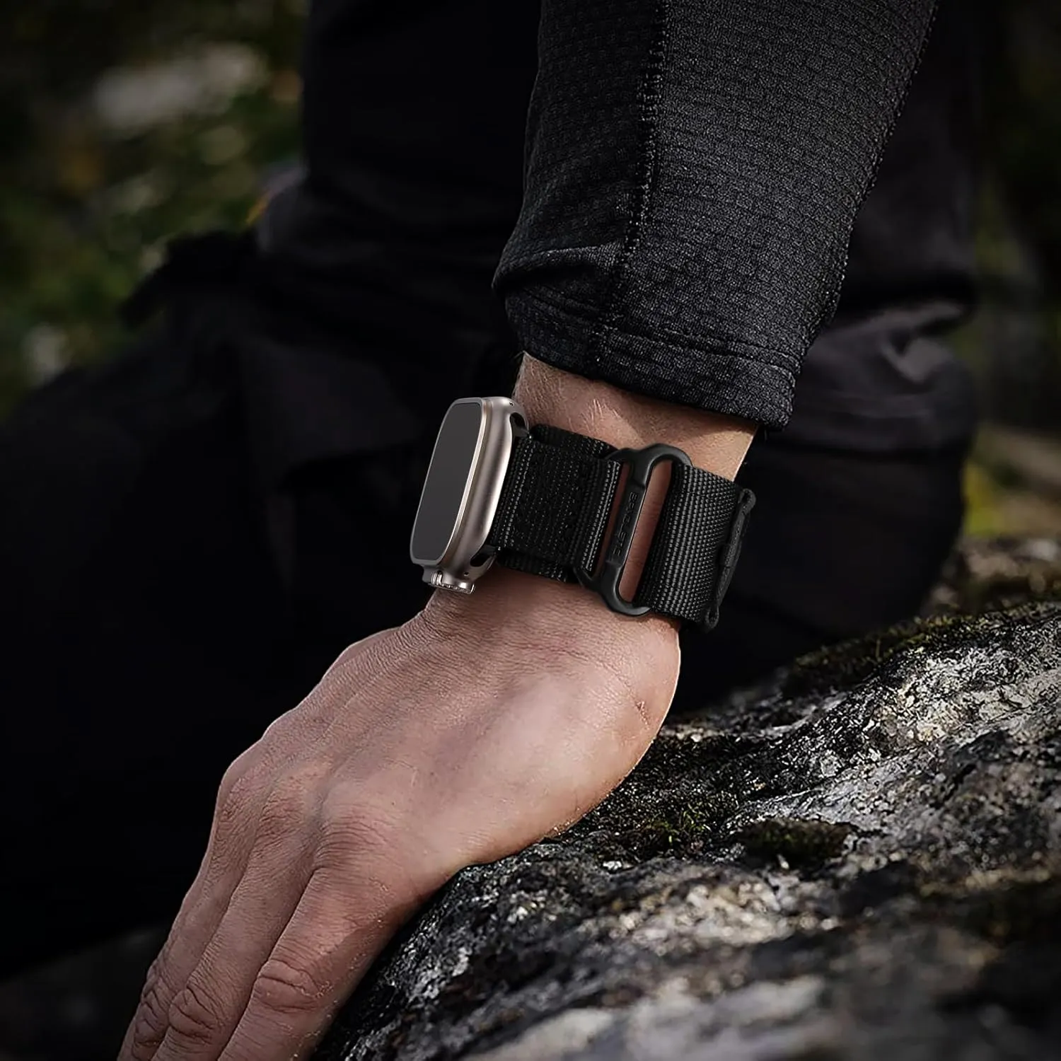 Nylon Bands Compatible with Apple Watch Ultra/Ultra 2 Band 49mm for Men 46mm 45mm 44mm 42mm(Series 3), Rugged Tactical Sport Strap for iWatch Ultra/Ultra 2/Series 10 9 SE 8 7 6 5 4, L-Black