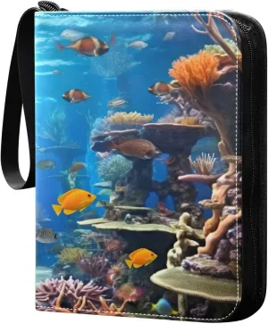 Ocean Fish Collectible Trading Card Albums,4-Pocket Card Binder with 50 Removable Sleeves with Zipper Game Card Collection Binder Album Holder