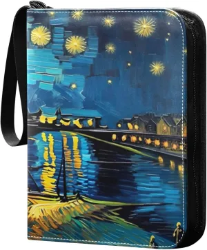 Oil Painting Collectible Trading Card Albums,4-Pocket Card Binder with 50 Removable Sleeves with Zipper Game Card Collection Binder Album Holder