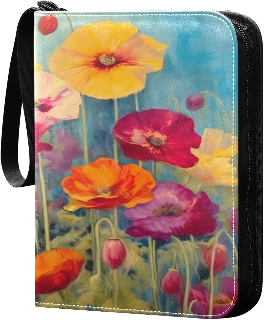 Oil Painting Flowers Collectible Trading Card Albums,4-Pocket Card Binder with 50 Removable Sleeves with Zipper Game Card Collection Binder Album Holder