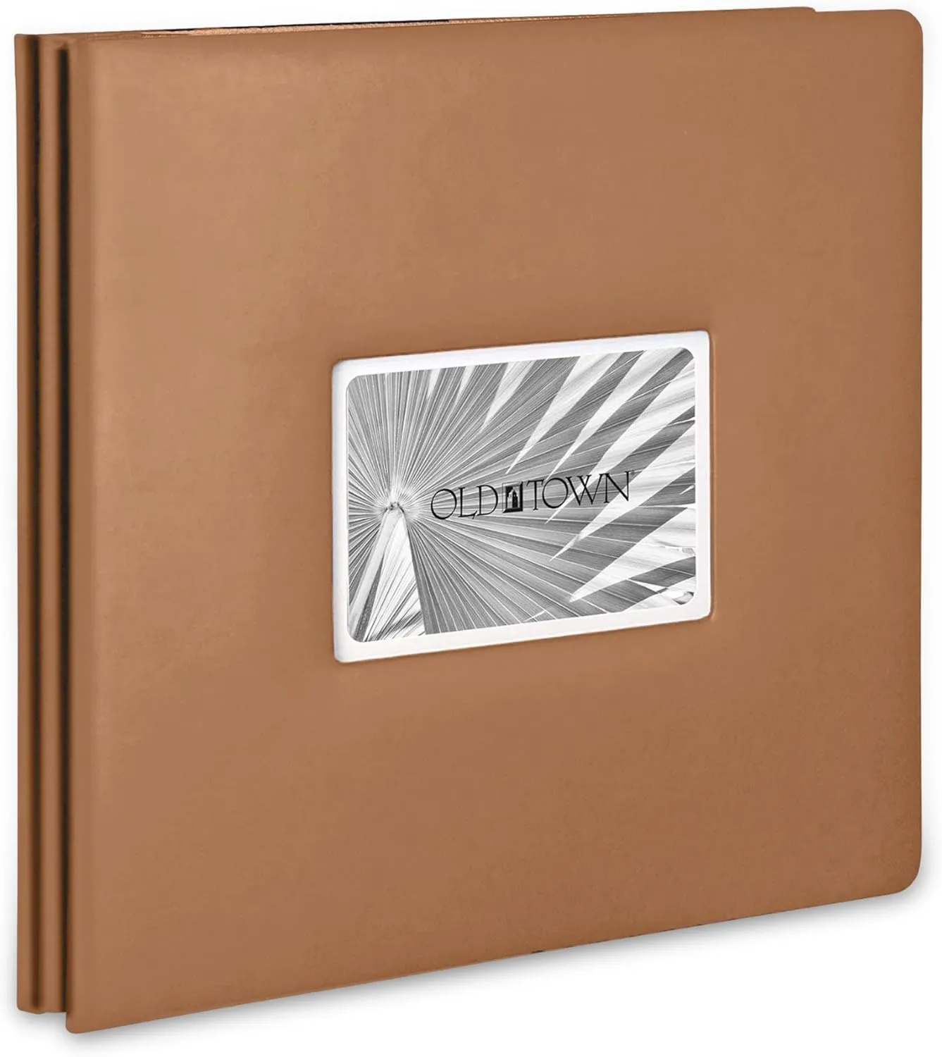Old Town Bonded Leather Photo Album, Large Leather Scrapbook, Expandable Scrapbook Album 12x12 Double-Sided White Paper Pages and Optically Clear Pockets, Faux Suede Lining, Caramel