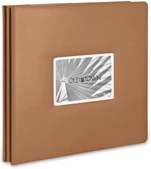 Old Town Bonded Leather Photo Album, Large Leather Scrapbook, Expandable Scrapbook Album 12x12 Double-Sided White Paper Pages and Optically Clear Pockets, Faux Suede Lining, Caramel