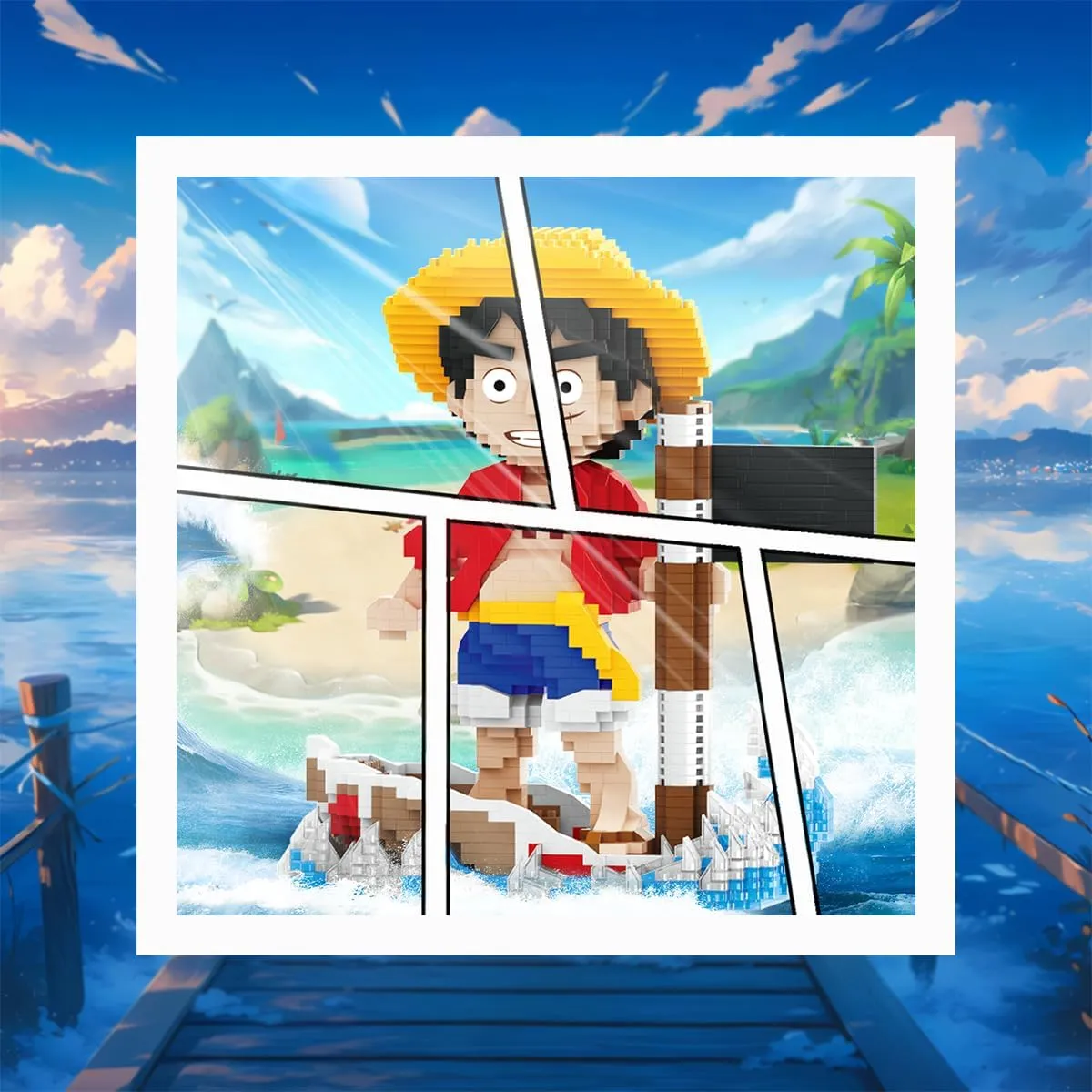 One Anime Piece Figure Brick Mini Headz Building Kit, Top Japanese Famous 1 Piece Merch Monkey D.Luffy Hero Character Statue Stacking Blocks, Creative Decor Gift for Kid, Adult (1745PCS)