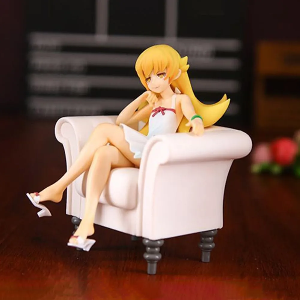 Oshino Shinobu Figure, 13cm Sitting on Sofa Version Anime Figurine 1/7 Sacle Shinobu Statue Original Painting Figures Handmade Collectible Gifts for Fans
