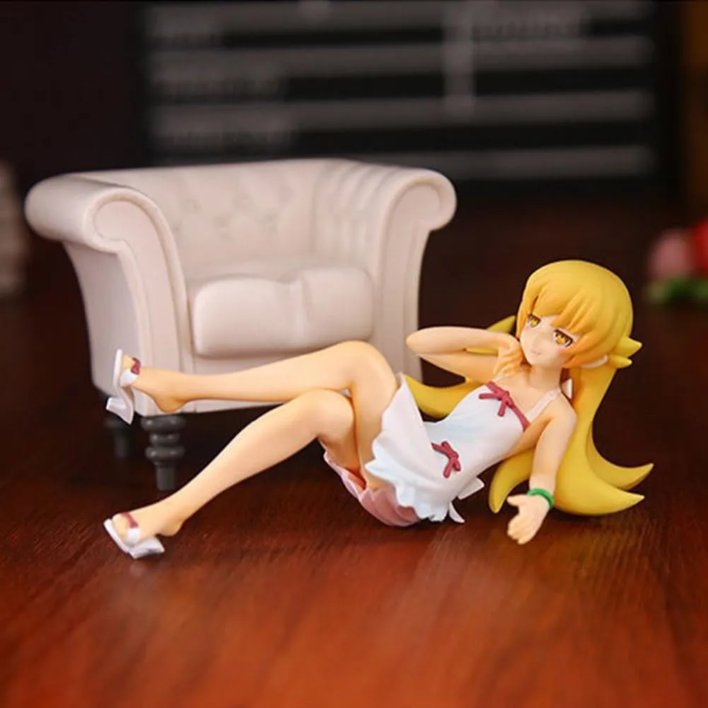 Oshino Shinobu Figure, 13cm Sitting on Sofa Version Anime Figurine 1/7 Sacle Shinobu Statue Original Painting Figures Handmade Collectible Gifts for Fans