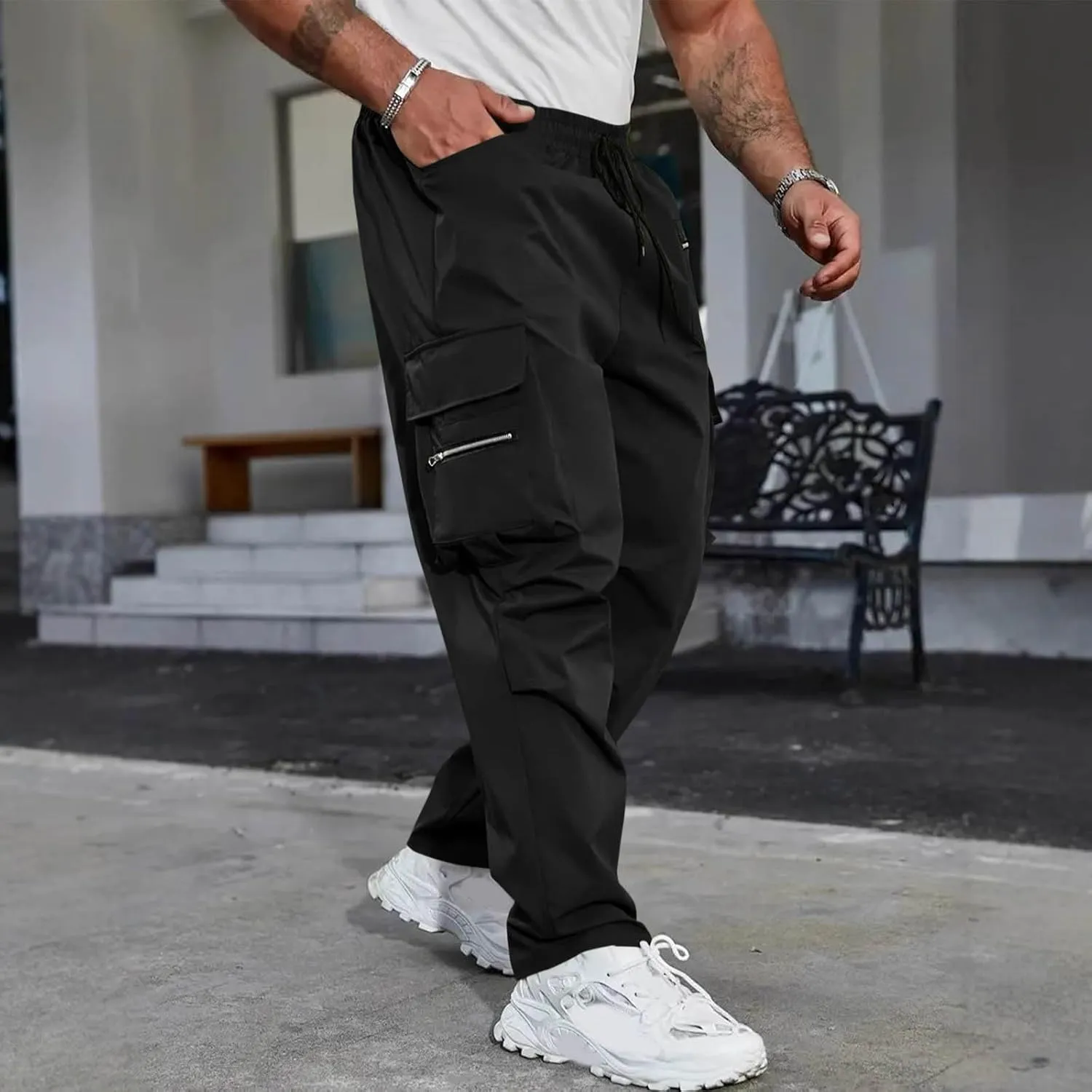 Outdoor Cargo Pants for Men 2025 Lightweight Baggy Street Hiking Pants with Multi-Pockets Oversized Twill Trousers
