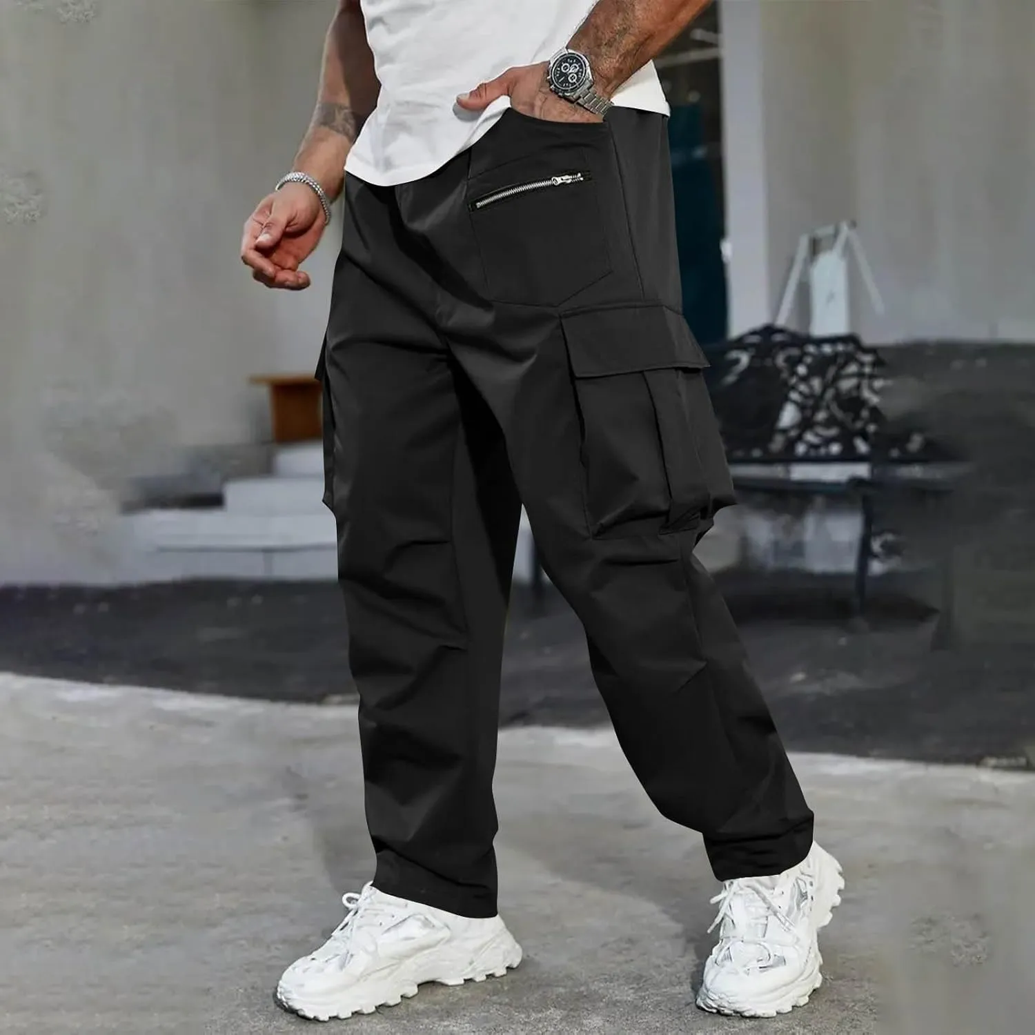 Outdoor Cargo Pants for Men 2025 Lightweight Baggy Street Hiking Pants with Multi-Pockets Oversized Twill Trousers