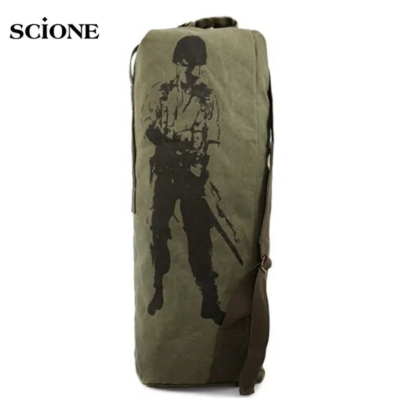 Outdoors Canvas Military Backpack Camping Hiking Rucksack Women Men Bag Bucket Drawstring Travel Rucksack Mochila Army XA1245A