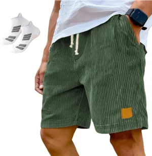 Pacificozy Men's Shorts - Pacificozy Shorts(Summer New),Men's Vintage Embroidered Logo Corduroy Stylish Lace-up Casual Shorts