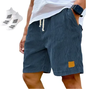 Pacificozy Men's Shorts - Pacificozy Shorts(Summer New),Men's Vintage Embroidered Logo Corduroy Stylish Lace-up Casual Shorts