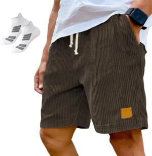 Pacificozy Men's Shorts - Pacificozy Shorts(Summer New),Men's Vintage Embroidered Logo Corduroy Stylish Lace-up Casual Shorts