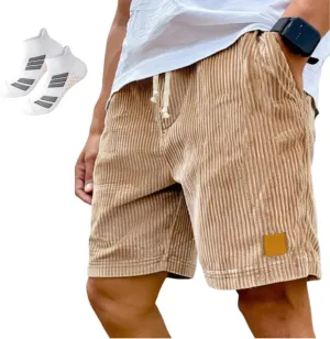 Pacificozy Men's Shorts - Pacificozy Shorts(Summer New),Men's Vintage Embroidered Logo Corduroy Stylish Lace-up Casual Shorts