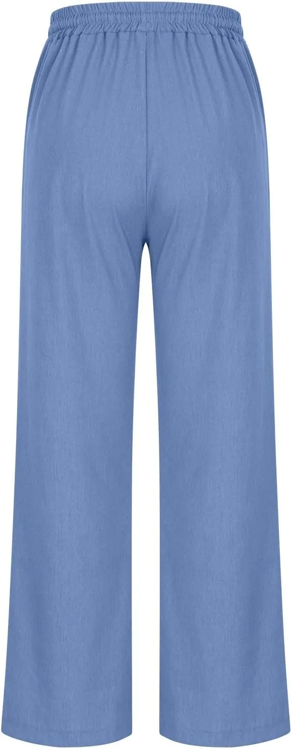 Pants for Women Workout Athletic High Waist Drawstring Palazzo Pants Casual Loose Side Slit Long Lounge Pants with Pockets