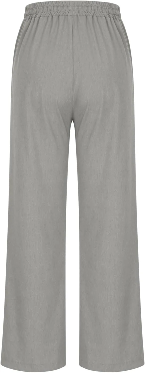 Pants for Women Workout Athletic High Waist Drawstring Palazzo Pants Casual Loose Side Slit Long Lounge Pants with Pockets