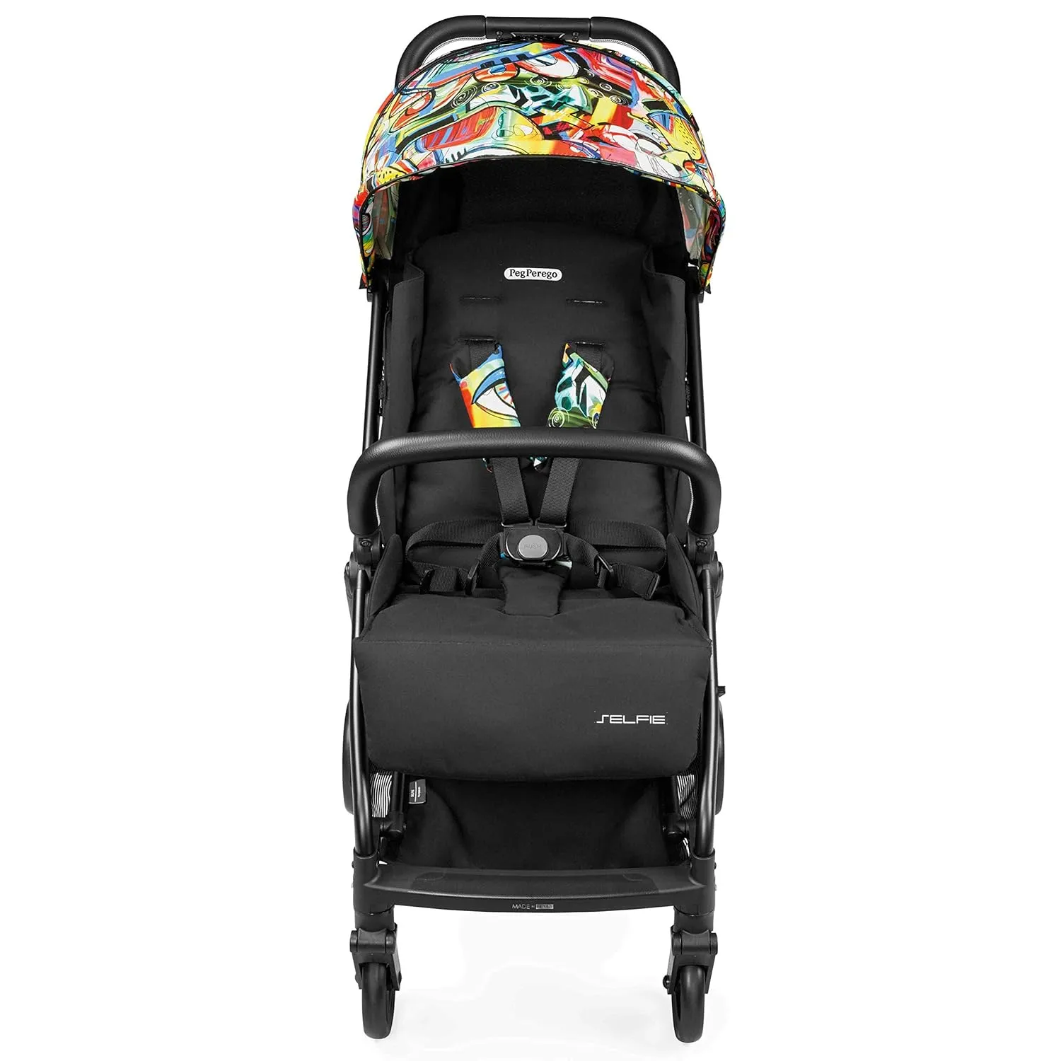 Peg Perego Selfie – Self-Folding, Light Weight, Compact Stroller – Compatible with All Primo Viaggio 4-35 Infant Car Seats - Made in Italy - Street Art (Black & Color)