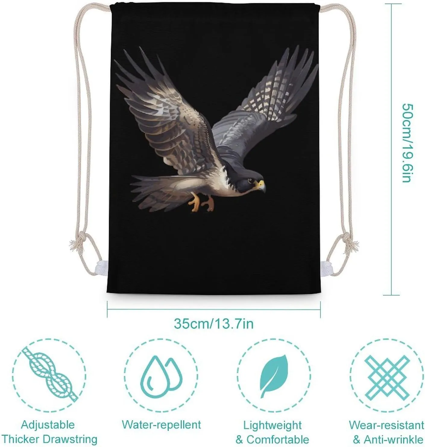 Peregrine Falcon Flying Drawstring Backpack Canvas Draw String Back Bag Sackpack Sport Daypack for Travel Gym Shopping