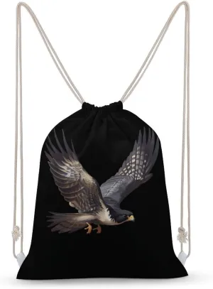 Peregrine Falcon Flying Drawstring Backpack Canvas Draw String Back Bag Sackpack Sport Daypack for Travel Gym Shopping