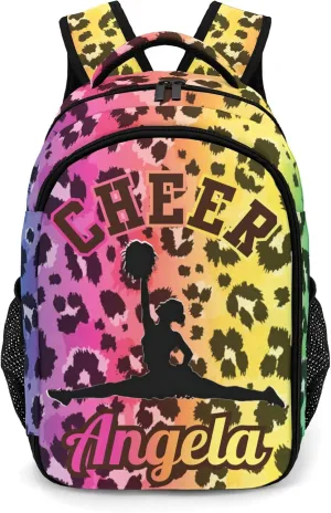Personalized Cheerleader Backpack Casual Bag Daypack Laptop Bag for Family Party Gift Leopard Print Colorful Cheer