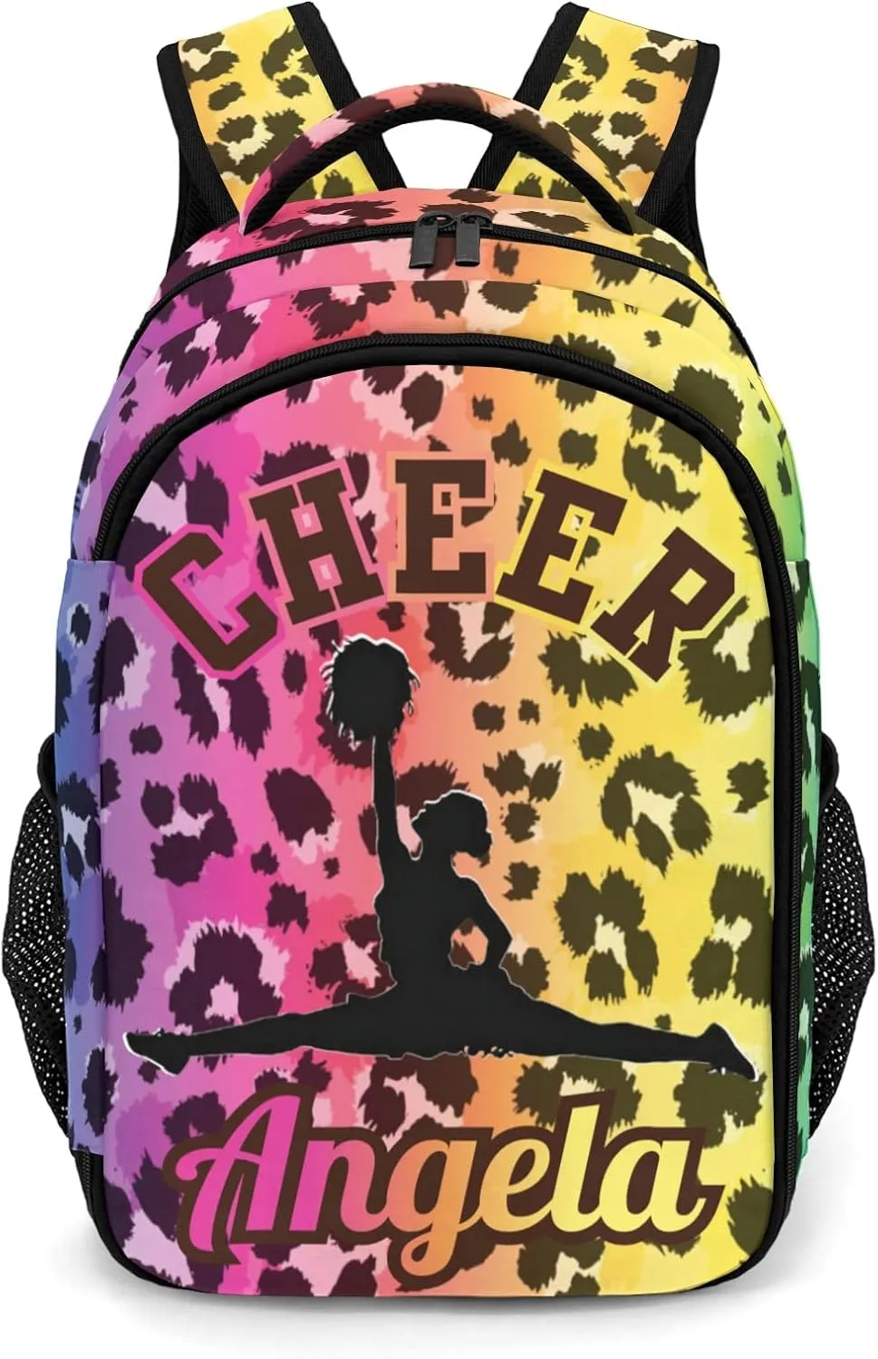 Personalized Cheerleader Backpack Casual Bag Daypack Laptop Bag for Family Party Gift Leopard Print Colorful Cheer