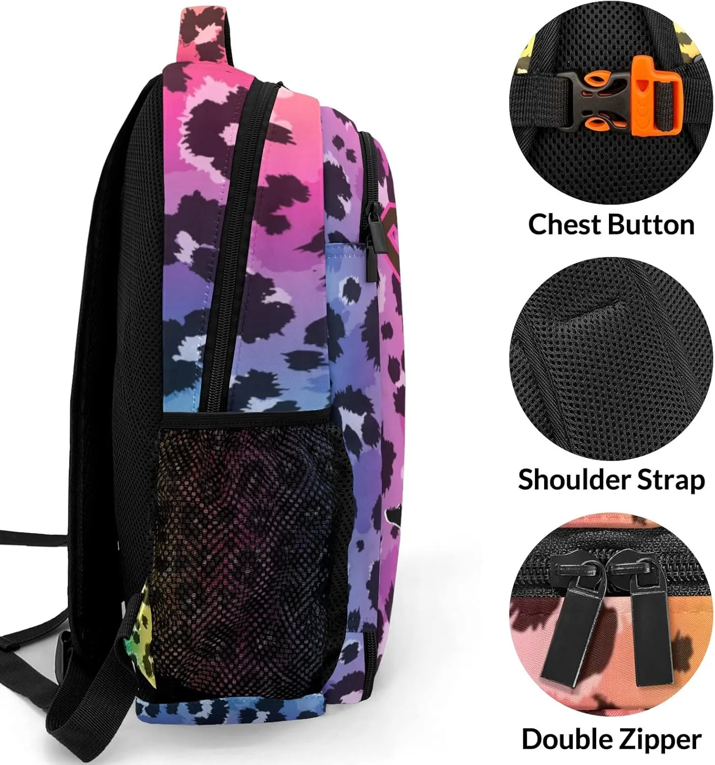 Personalized Cheerleader Backpack Casual Bag Daypack Laptop Bag for Family Party Gift Leopard Print Colorful Cheer