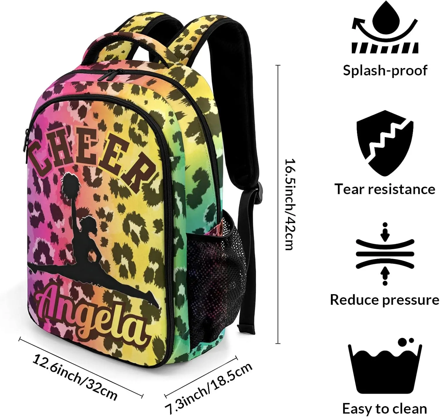 Personalized Cheerleader Backpack Casual Bag Daypack Laptop Bag for Family Party Gift Leopard Print Colorful Cheer