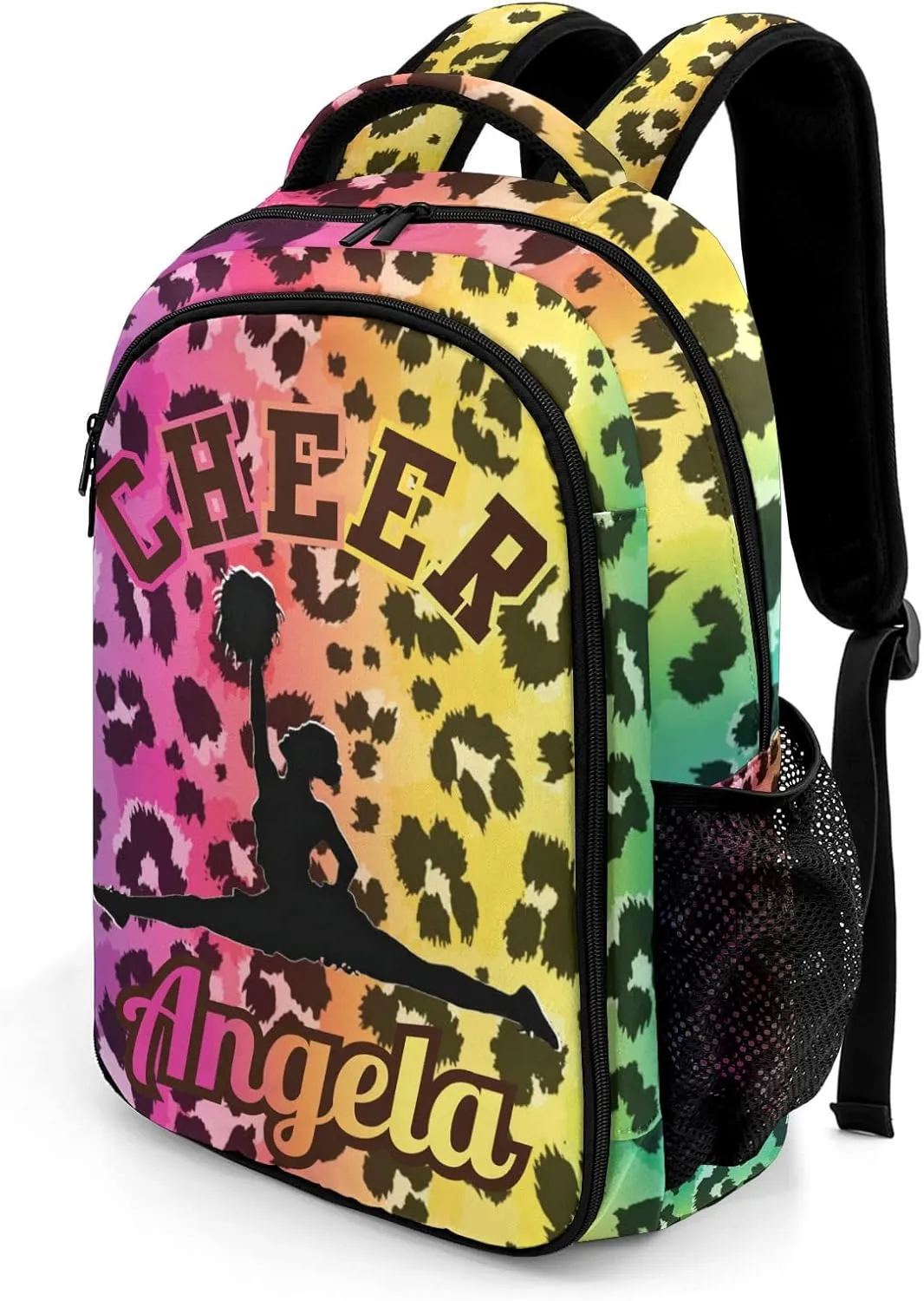 Personalized Cheerleader Backpack Casual Bag Daypack Laptop Bag for Family Party Gift Leopard Print Colorful Cheer