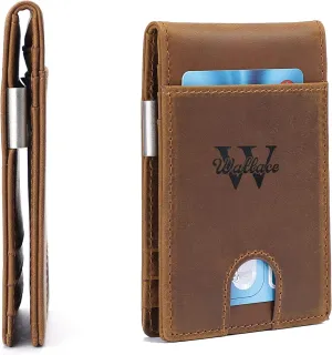 Personalized Custom Engraved Leather Wallet for Husband Dad Son Boyfriend Him - Graduation Birthday Christmas Wedding - RFID Blocking Mens Leather Front Pocket Minimalist Bifold Credit Card Holder