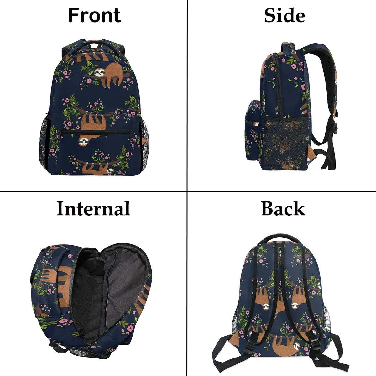 Pfrewn Sloth Backpacks for Girls Boys Kids Women Men Funny Sloth Hanging On The Tree Flowers Branch School Book Bag Casual Travel Camping Daypack