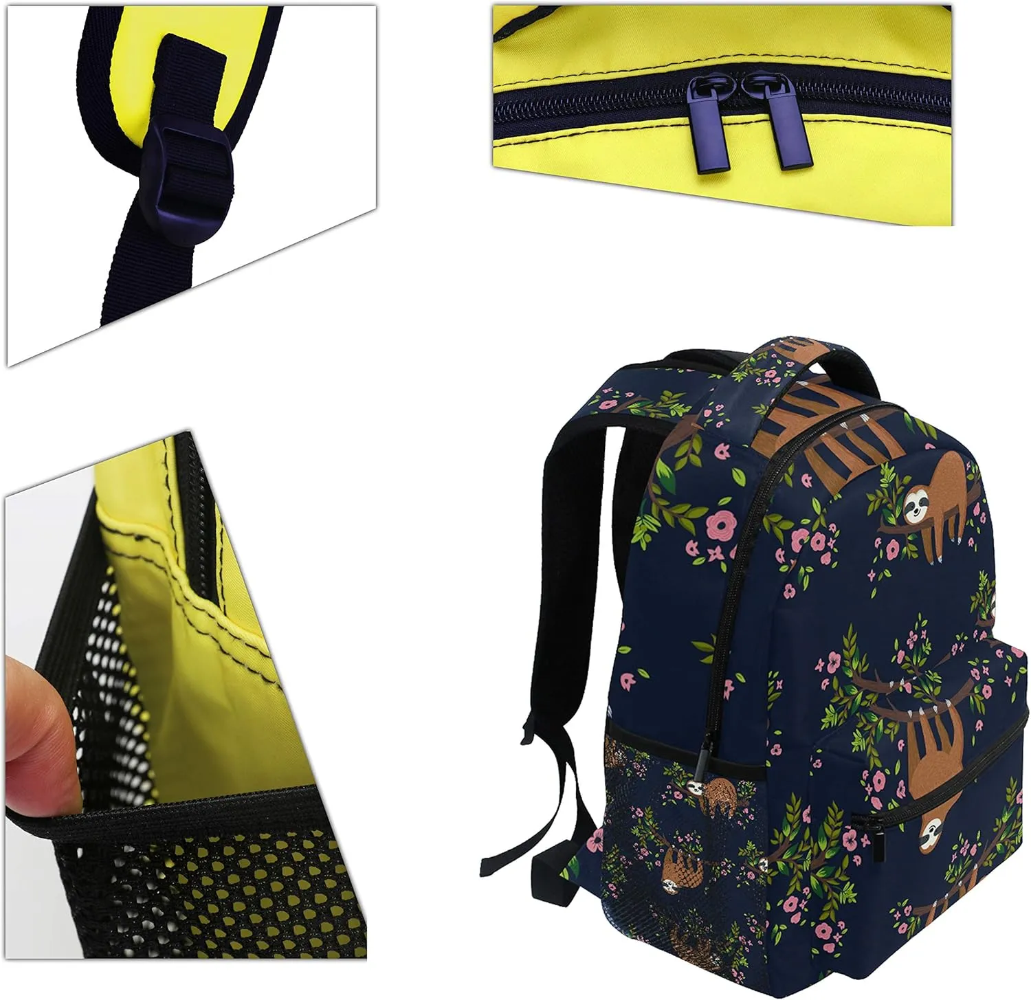 Pfrewn Sloth Backpacks for Girls Boys Kids Women Men Funny Sloth Hanging On The Tree Flowers Branch School Book Bag Casual Travel Camping Daypack