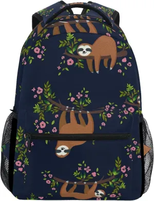 Pfrewn Sloth Backpacks for Girls Boys Kids Women Men Funny Sloth Hanging On The Tree Flowers Branch School Book Bag Casual Travel Camping Daypack