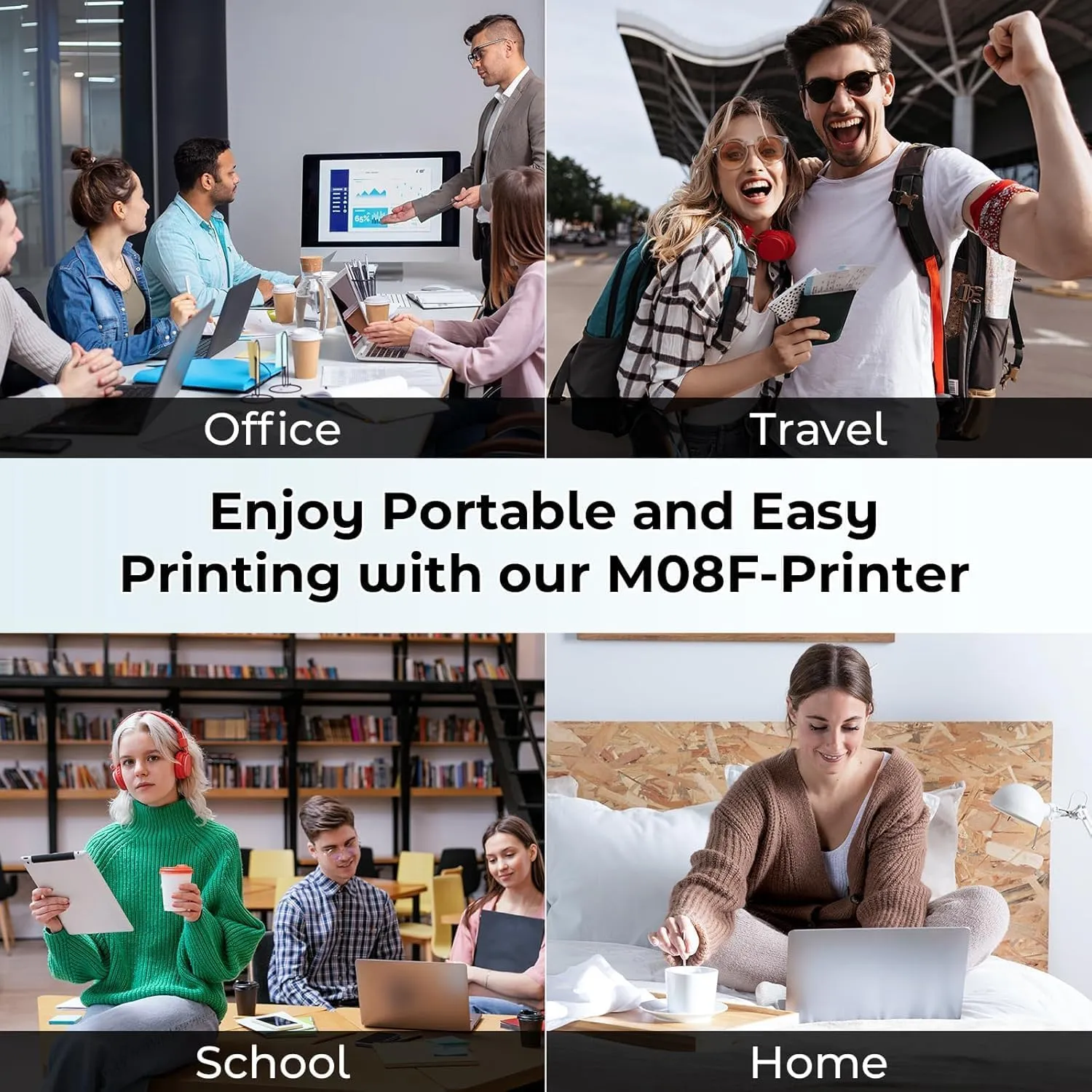Phomemo M08F Portable Printers Wireless for Travel, Support 8.5" X 11" Thermal Paper, Bluetooth Thermal Printer Compatible with iOS, Android & Laptop, Inkless Mobile Printer for Home with Case