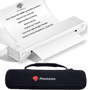 Phomemo M08F Portable Printers Wireless for Travel, Support 8.5" X 11" Thermal Paper, Bluetooth Thermal Printer Compatible with iOS, Android & Laptop, Inkless Mobile Printer for Home with Case