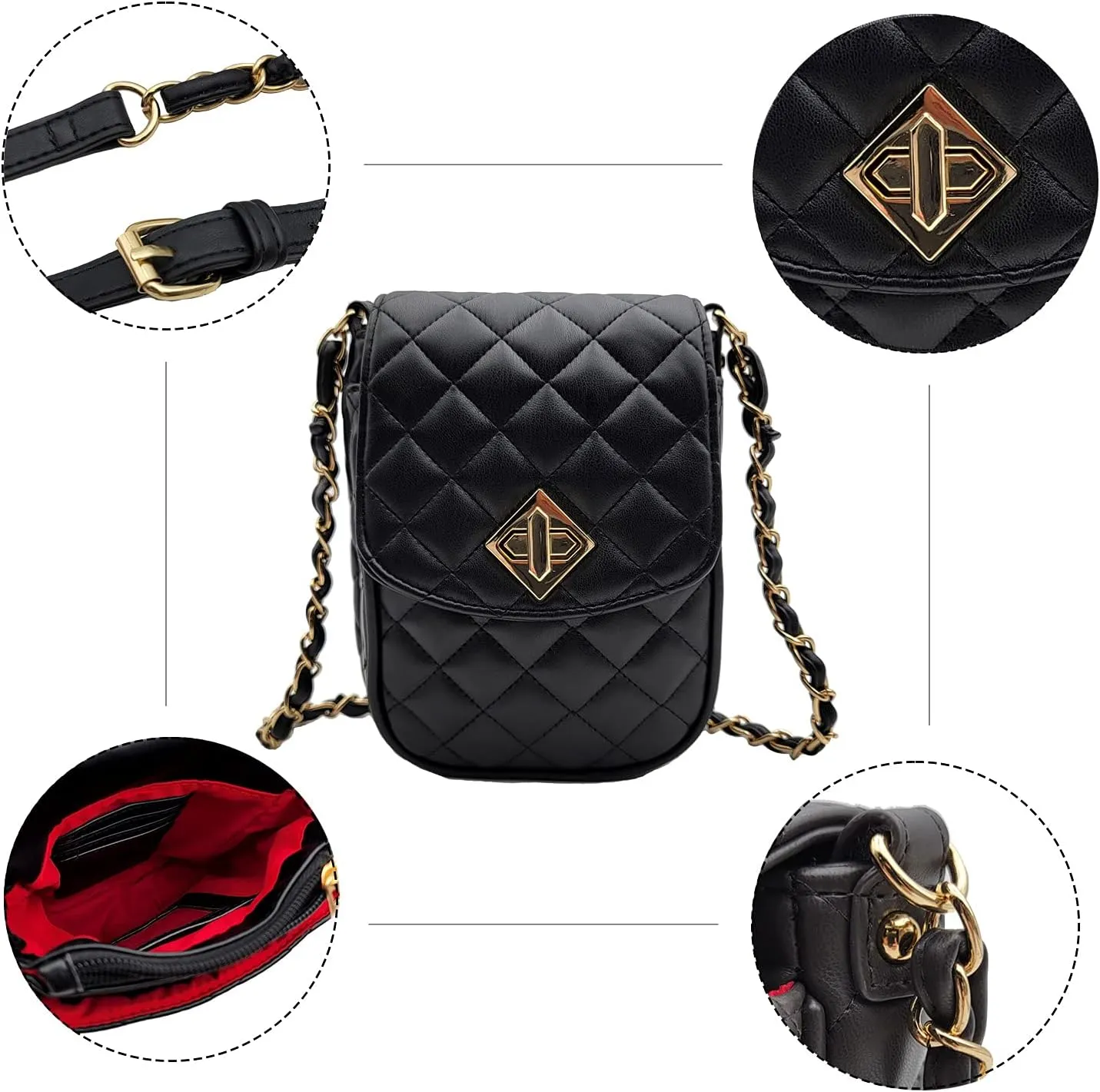 Phone Crossbody Bags for Women Small Vegan Leather Mini Shoulder Wallet Card Quilted Purse